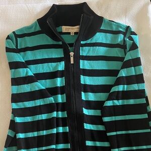 Jones New York Teal and Black Striped Sweater